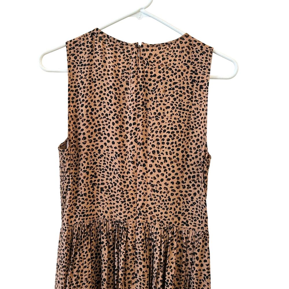 J. CREW Leopard Print Smocked Bodice Midi Dress XS Sleeveless Pockets - Picture 7 of 11